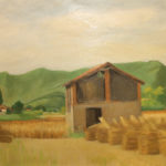 Giuseppe Mozzanica, Covoni in località Campò, 1959, olio su legno multistrato 4 mm, 75 x 46 cm, Pinacoteca - Fondazione Giuseppe Mozzanica.